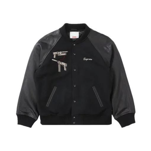 Supreme black varsity jacket  Buy Mens Leather Jackets On Sale
