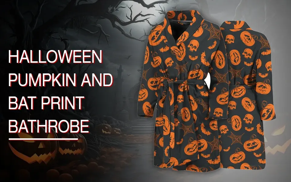 Halloween Pumpkin and Bat Print Bathrobe