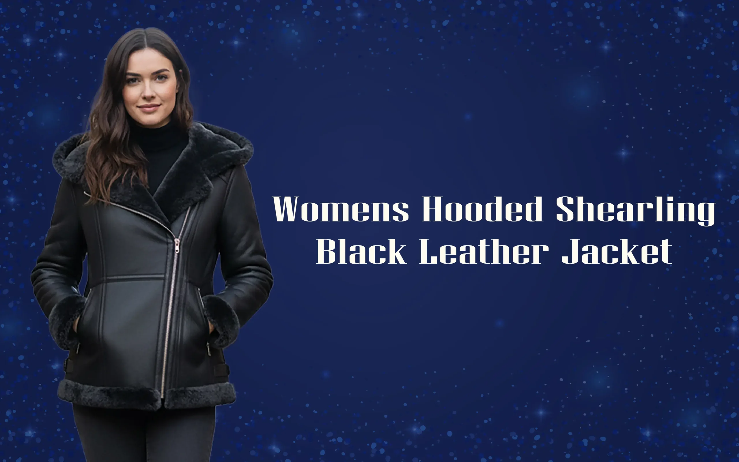Womens Hooded Shearling Black Leather Jacket