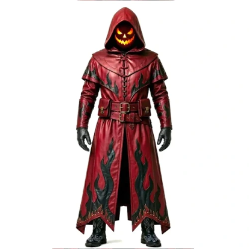 Halloween x Gothic Cosplay Red Leather Duster Coat