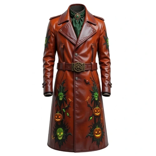 Men’s Gothic Halloween Pumpkin Brown Leather Coat
