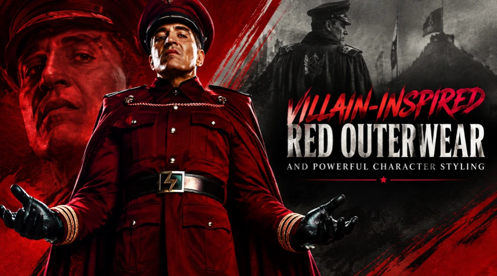 Villain-Inspired Red Outerwear and Powerful Character Styling