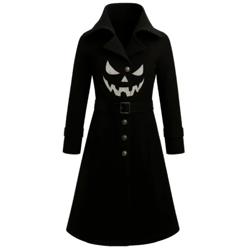 Gothic Pumpkin Drama in a Black Wool Coat