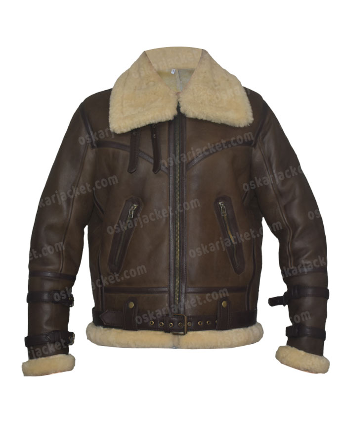 Rocco Vintage Distressed Brown Aviator bomber shearling jacket with hoodie