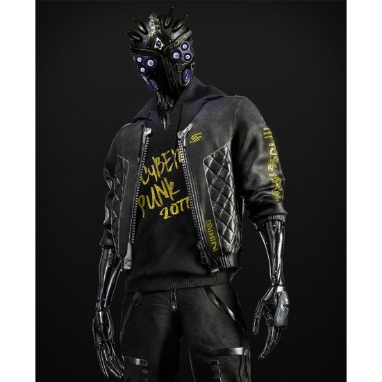  DRIPFLEX Charcoal Black Cyberpunk 2077 Ultimate Gaming Samurai  Motorcycle Real Leather Bomber Cosplay Jacket Costume : Clothing, Shoes &  Jewelry