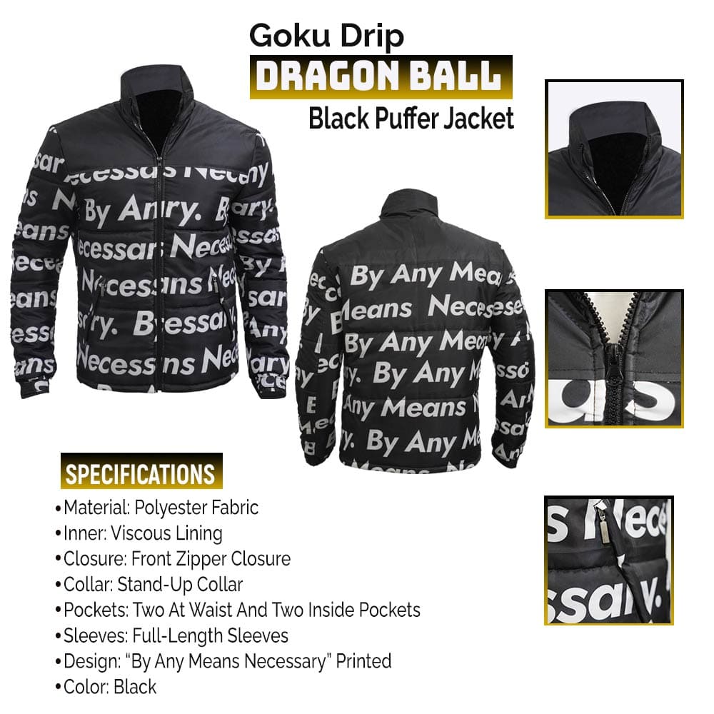 Goku Drip Puffer Jacket - 3 Colors (Black, Yellow, Red)