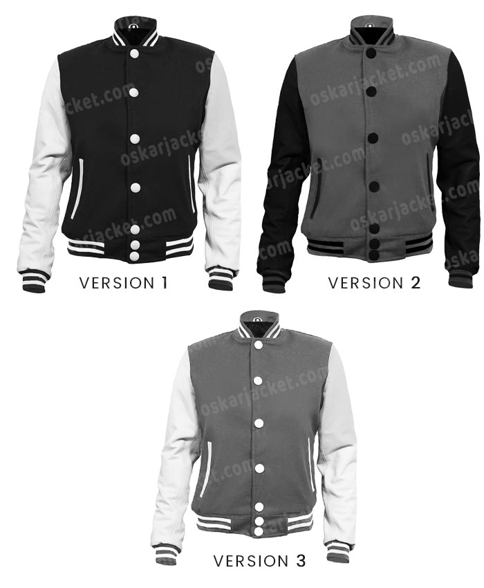 Mens Black and Grey Varsity Jacket - Letterman Bomber Style