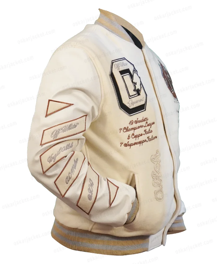 AC Milan Off White Varsity Bomber Jacket - Oskar Jacket