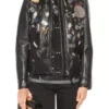 Singer Ariana Grande Black Leather Patches Jacket