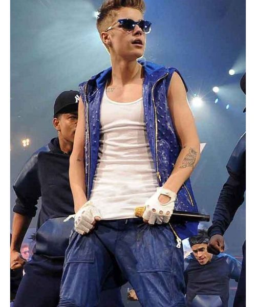 Justin Bieber Blue Leather Costume Oskar Jacket