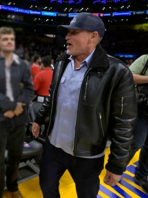 NBA 2023 Lakers Bad Bunny Black Leather Jacket