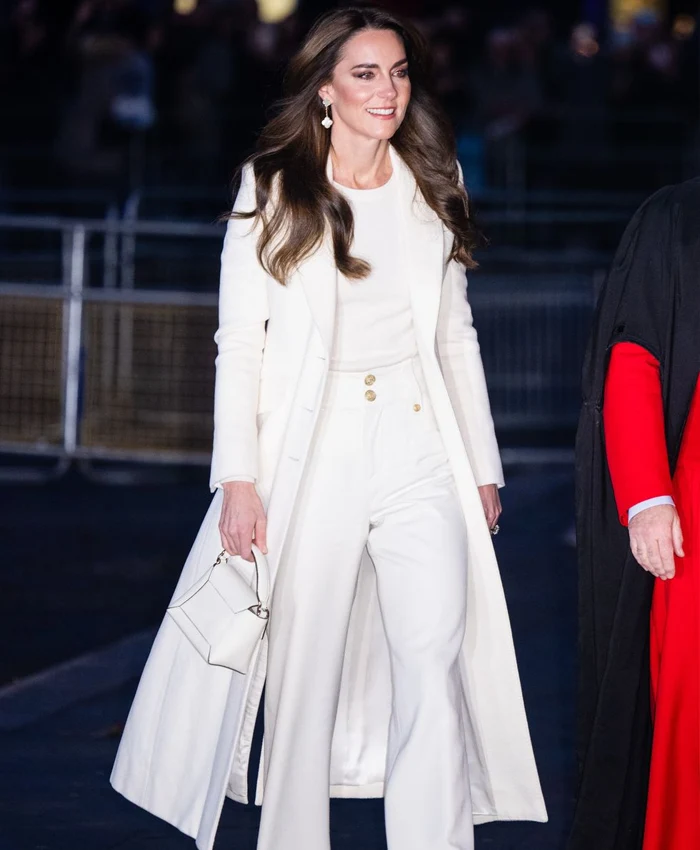 Kate Middleton Christmas Carol Service White Trench Coat - Oskar Jacket