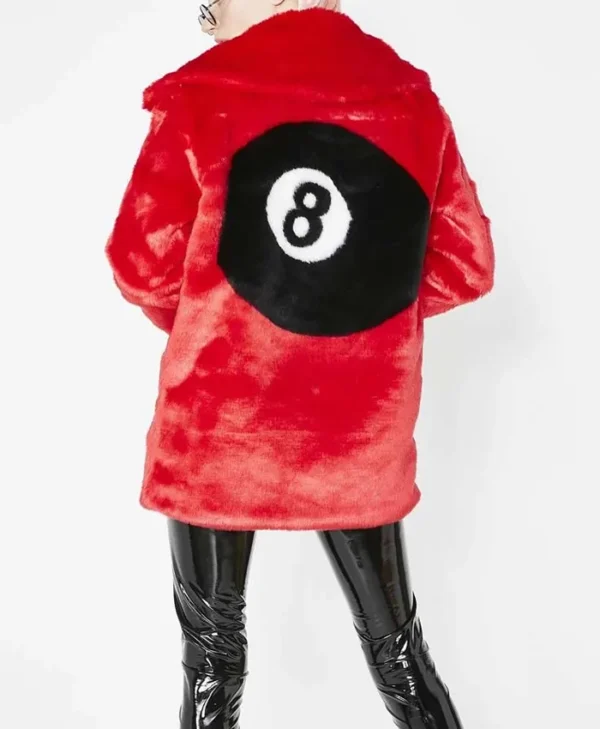 8 Ball Logo Women’s Red Faux Fur Jacket