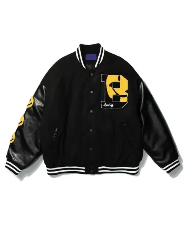 A$ap Rocky Awge Smiley Kaptial Acid Black Varsity Jacket