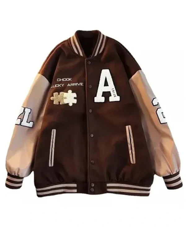 Achock Brown Letterman Varsity Jacket