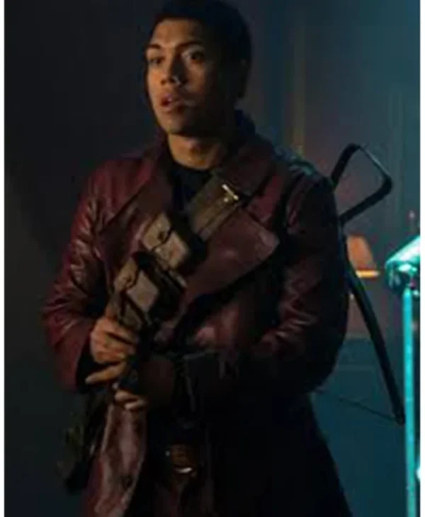 Ambrose Chilling Adventures of Sabrina Maroon Leather Coat