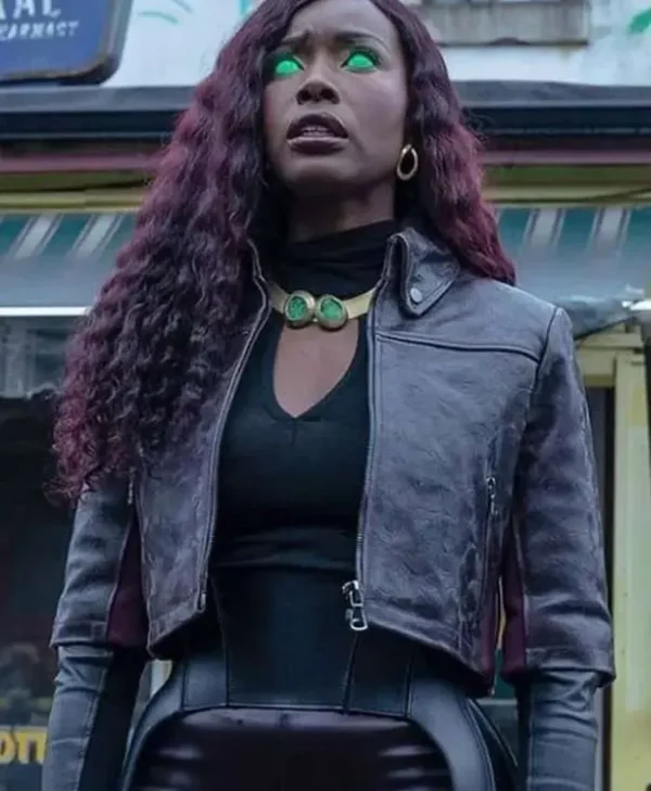 Anna Diop Titans S03 Cropped Leather Jacket