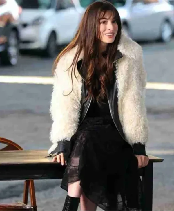 Anne Hathaway WeCrashed White Faux Fur Jacket