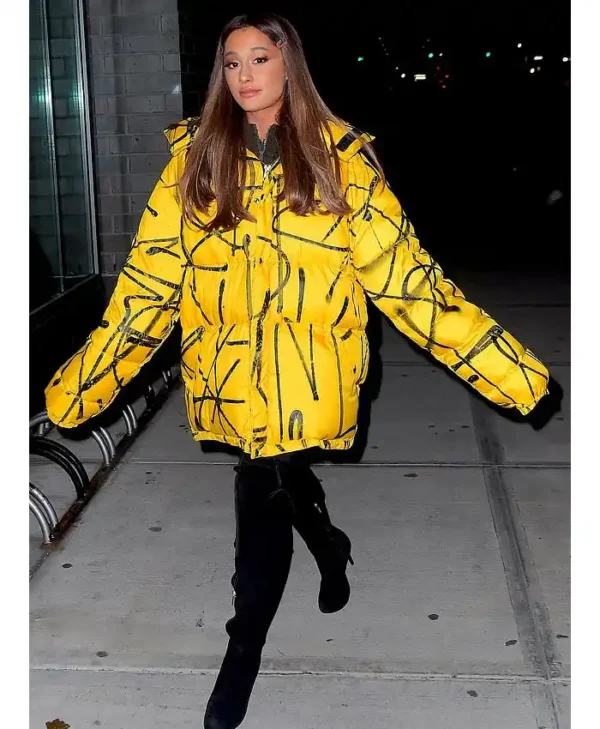 Ariana Grande Yellow Puffer Coat