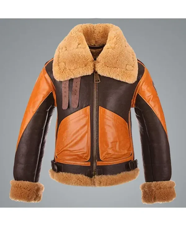 B3 Bomber Shearling Fur Brown Real Sheepskin Leather Jacket