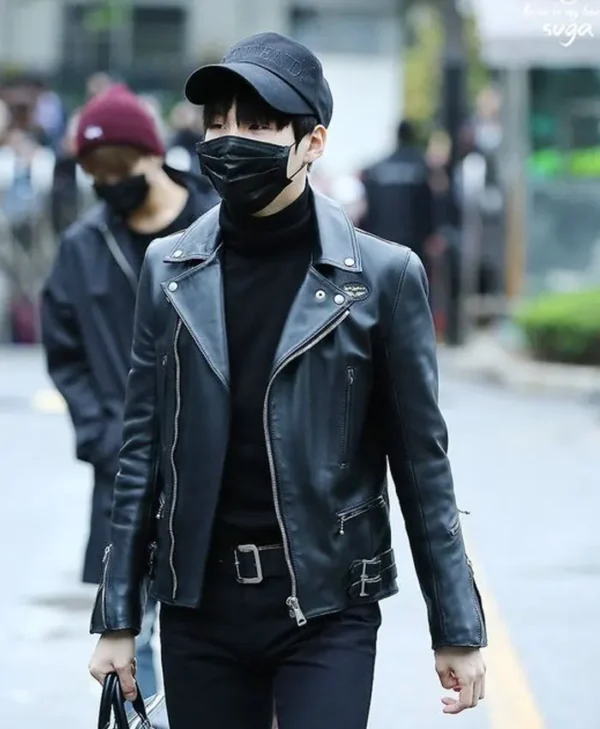 BTS Suga Min Yoon-gi Black Leather Jacket