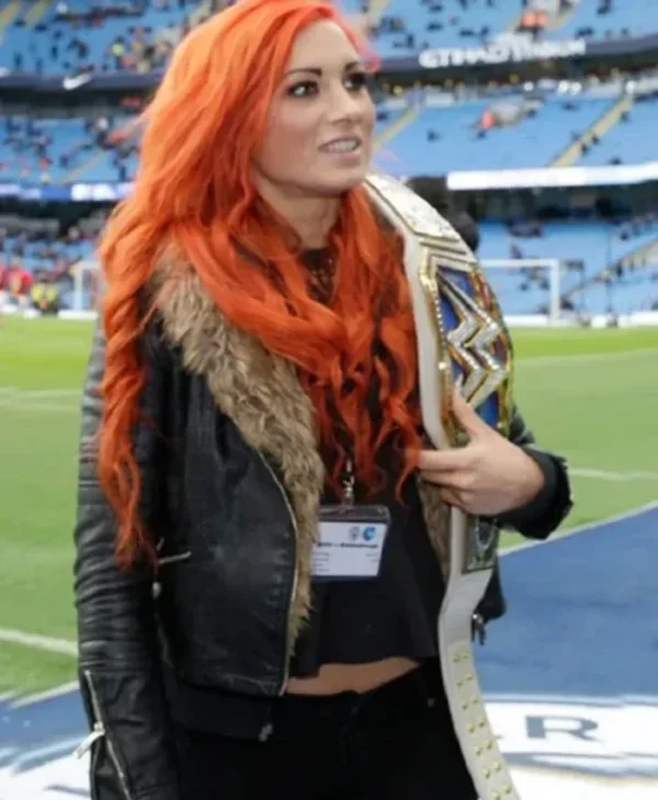 Becky Lynch WWE Black Leather Fur Collar Jacket