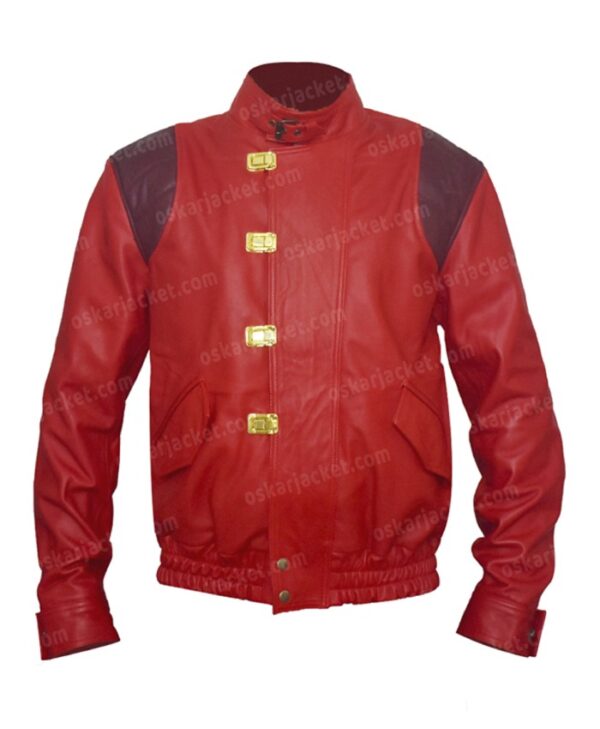 Akira Kaneda Red Good For Health Capsule Logo Leather & Cotton Jacket