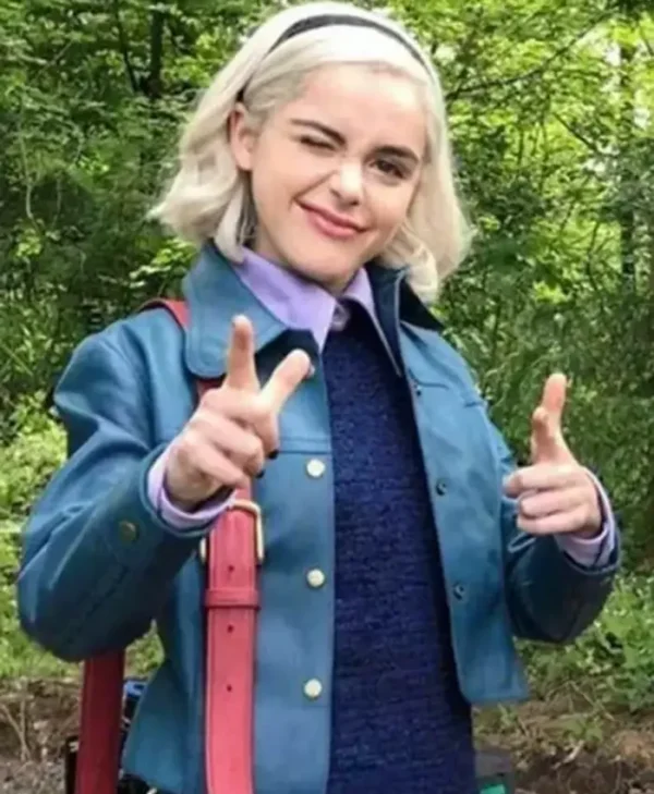 Chilling Adventures of Sabrina S03 Kiernan Shipka Leather Blue Jacket