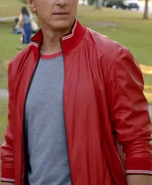 Cobra Kai Johnny Lawrence Red Plain Bomber Leather Jacket