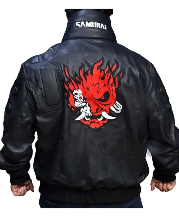 Cyberpunk 2077 Red and Black Leather Bomber Jacket