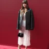 Daisy Edgar Jones Milan Fashion Week Black Leather Jacket Side