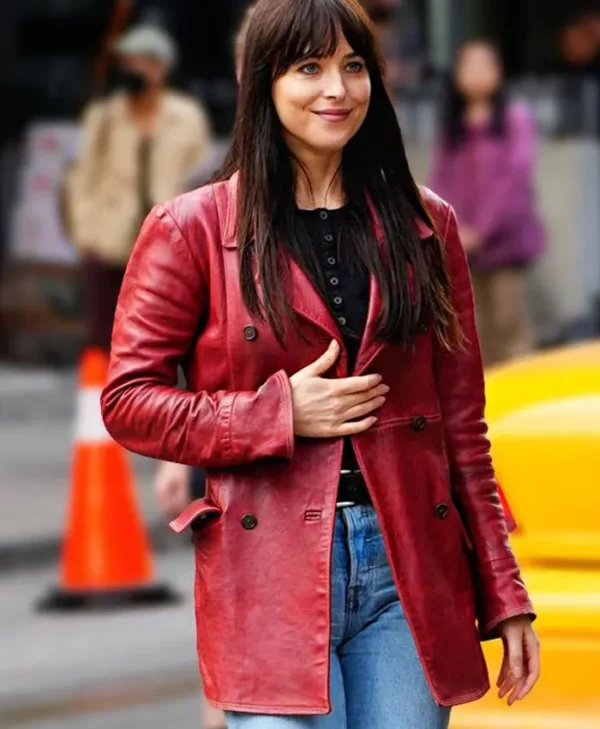 Dakota Johnson Madame Web Red Leather Coat