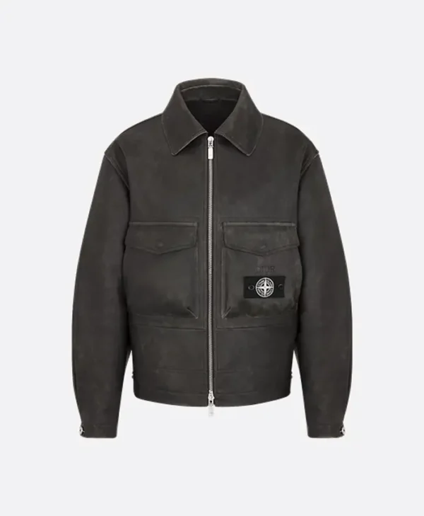 Dior X Stone Island Leather Black Jacket