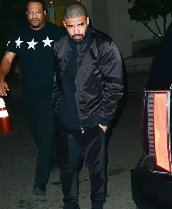 Drake Scorpion Satin Black Bomber Jacket