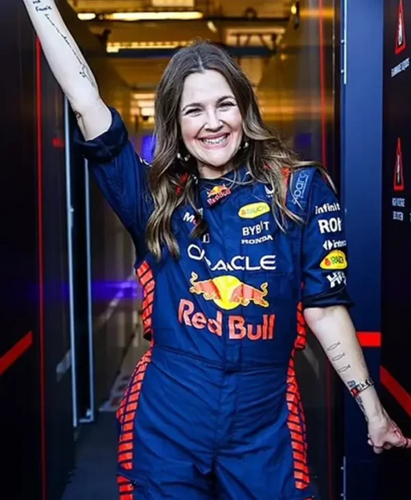 Drew Barrymore F1 Grand Prix Blue Printed Jacket