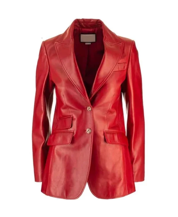 Dynasty Season 04 Elizabeth Gillies Red Leather Blazer