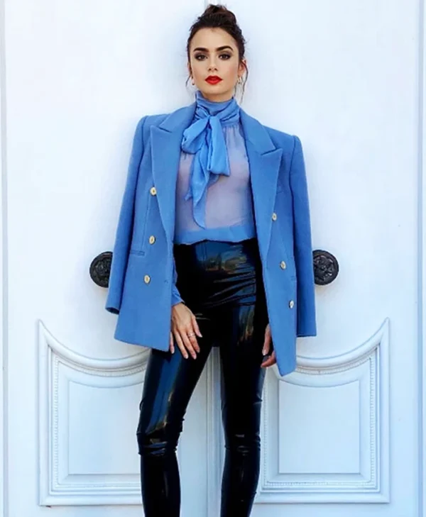 Emily in Paris Emily Cooper Blue Wool Coat