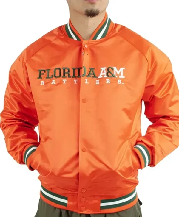 FAMU Orange Satin Letterman Varsity Jacket