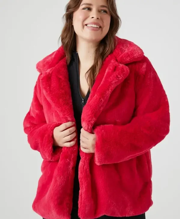 Forever 21 Plus Size Notched Red Fur Coat