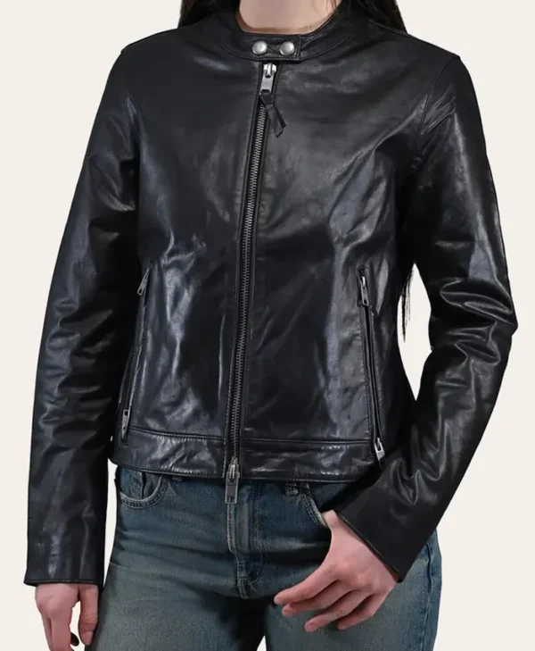 Frye Black Cafe Racer Leather Jacket