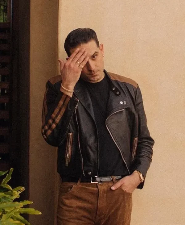 G-Eazy Black Brown Faux Biker Leather Jacket