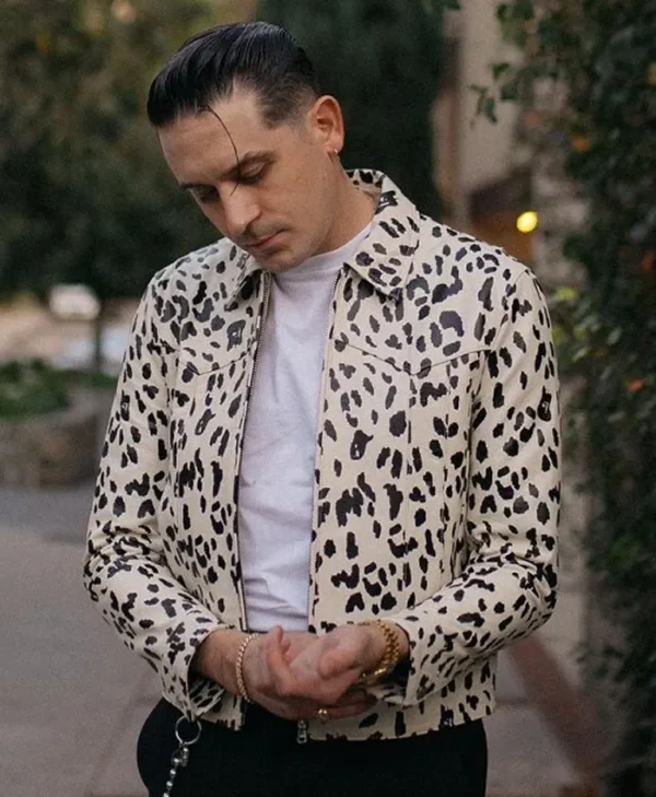 G-Eazy White and Black Leopard Faux Leather Jacket