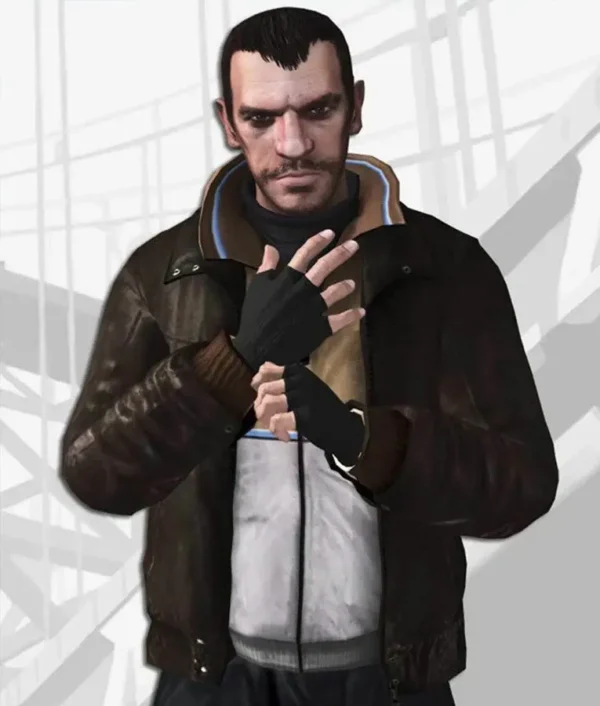 GTA 4 Niko Bellic Brown Bomber Leather Jacket