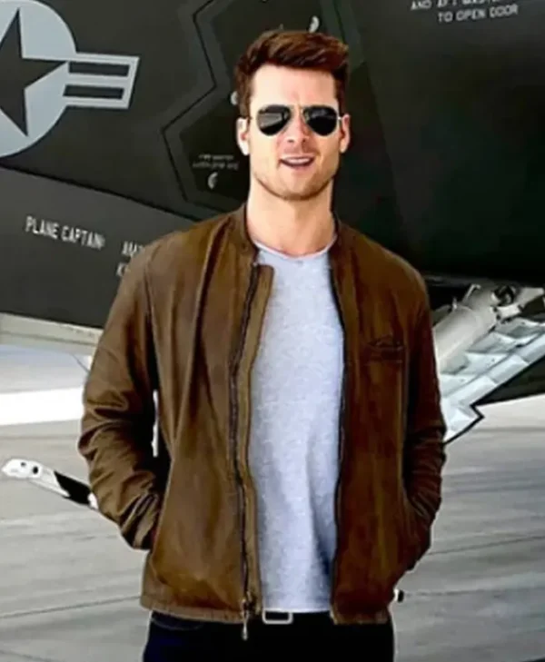 Glen Powell Top Gun Maverick Leather Brown Cafe Racer Jacket