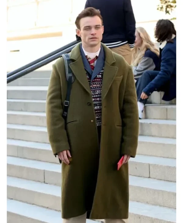 Gossip Girl S02 Thomas Doherty Green Trench Coat