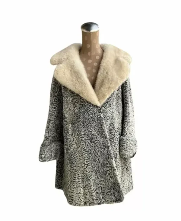 Grey Persian Lamb Fur With Real Mink Collar Coat