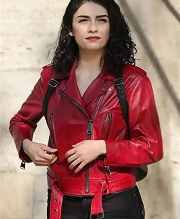 Hazar Ergüçlü The Protector Red Leather Biker Jacket