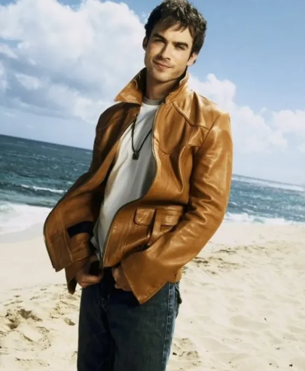 Ian The Vampire Diaries Coffee Brown Leather Jacket