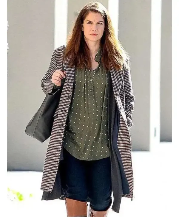 Inventing Anna Chlumsky Checkered Wool Long Trench Coat