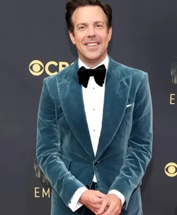 Jason Sudeikis Ted Lasso Event Blue Velvet Blazer